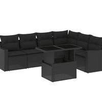 7-tlg. Garten-Sofagarnitur mit Kissen Schwarz Poly Rattan