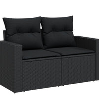 7-tlg. Garten-Sofagarnitur mit Kissen Schwarz Poly Rattan