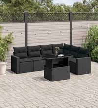 7-tlg. Garten-Sofagarnitur mit Kissen Schwarz Poly Rattan