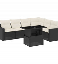 7-tlg. Garten-Sofagarnitur mit Kissen Schwarz Poly Rattan