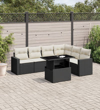 7-tlg. Garten-Sofagarnitur mit Kissen Schwarz Poly Rattan