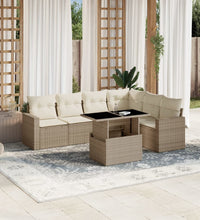 7-tlg. Garten-Sofagarnitur mit Kissen Beige Poly Rattan