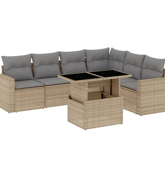 7-tlg. Garten-Sofagarnitur mit Kissen Beige Poly Rattan