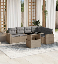 7-tlg. Garten-Sofagarnitur mit Kissen Beige Poly Rattan