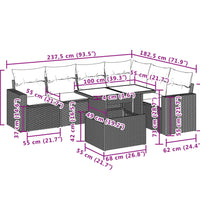 7-tlg. Garten-Sofagarnitur mit Kissen Hellgrau Poly Rattan