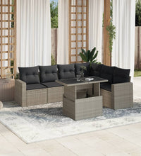 7-tlg. Garten-Sofagarnitur mit Kissen Hellgrau Poly Rattan