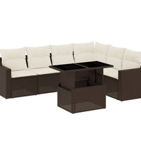 7-tlg. Garten-Sofagarnitur mit Kissen Braun Poly Rattan