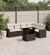 7-tlg. Garten-Sofagarnitur mit Kissen Braun Poly Rattan
