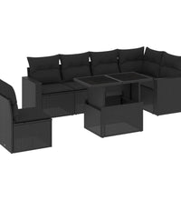 7-tlg. Garten-Sofagarnitur mit Kissen Schwarz Poly Rattan