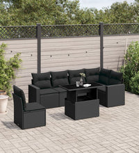 7-tlg. Garten-Sofagarnitur mit Kissen Schwarz Poly Rattan