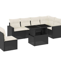 7-tlg. Garten-Sofagarnitur mit Kissen Schwarz Poly Rattan