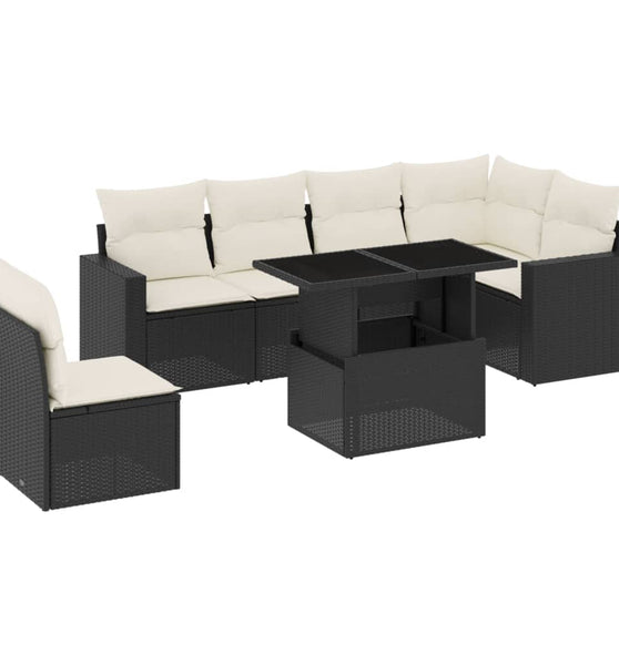 7-tlg. Garten-Sofagarnitur mit Kissen Schwarz Poly Rattan