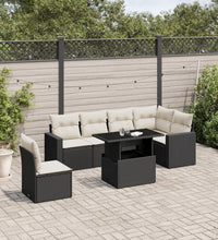 7-tlg. Garten-Sofagarnitur mit Kissen Schwarz Poly Rattan