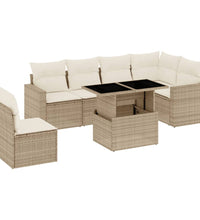 7-tlg. Garten-Sofagarnitur mit Kissen Beige Poly Rattan