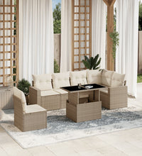 7-tlg. Garten-Sofagarnitur mit Kissen Beige Poly Rattan