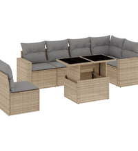 7-tlg. Garten-Sofagarnitur mit Kissen Beige Poly Rattan