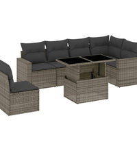 7-tlg. Garten-Sofagarnitur mit Kissen Grau Poly Rattan