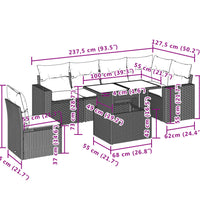 7-tlg. Garten-Sofagarnitur mit Kissen Grau Poly Rattan