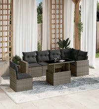 7-tlg. Garten-Sofagarnitur mit Kissen Grau Poly Rattan