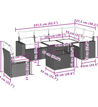 7-tlg. Garten-Sofagarnitur mit Kissen Hellgrau Poly Rattan