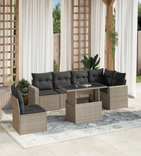 7-tlg. Garten-Sofagarnitur mit Kissen Hellgrau Poly Rattan