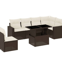 7-tlg. Garten-Sofagarnitur mit Kissen Braun Poly Rattan