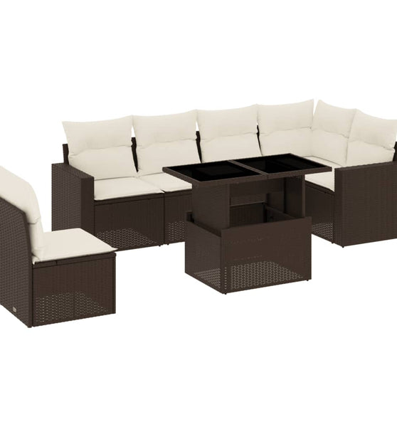 7-tlg. Garten-Sofagarnitur mit Kissen Braun Poly Rattan