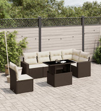 7-tlg. Garten-Sofagarnitur mit Kissen Braun Poly Rattan
