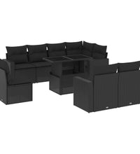 9-tlg. Garten-Sofagarnitur mit Kissen Schwarz Poly Rattan