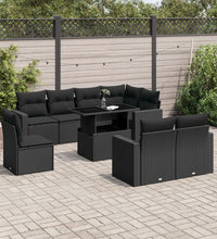 9-tlg. Garten-Sofagarnitur mit Kissen Schwarz Poly Rattan