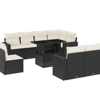 9-tlg. Garten-Sofagarnitur mit Kissen Schwarz Poly Rattan