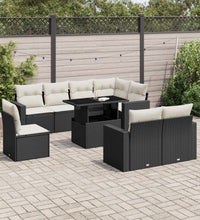 9-tlg. Garten-Sofagarnitur mit Kissen Schwarz Poly Rattan