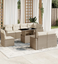 9-tlg. Garten-Sofagarnitur mit Kissen Beige Poly Rattan