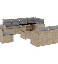 9-tlg. Garten-Sofagarnitur mit Kissen Beige Poly Rattan