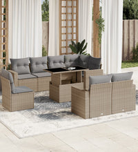 9-tlg. Garten-Sofagarnitur mit Kissen Beige Poly Rattan