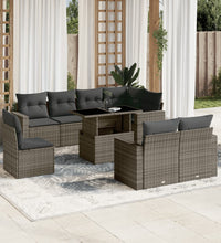 9-tlg. Garten-Sofagarnitur mit Kissen Grau Poly Rattan