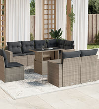 9-tlg. Garten-Sofagarnitur mit Kissen Hellgrau Poly Rattan