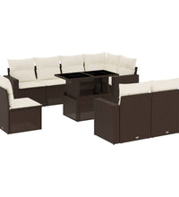 9-tlg. Garten-Sofagarnitur mit Kissen Braun Poly Rattan