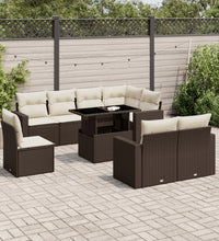 9-tlg. Garten-Sofagarnitur mit Kissen Braun Poly Rattan