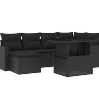 7-tlg. Garten-Sofagarnitur mit Kissen Schwarz Poly Rattan