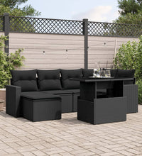 7-tlg. Garten-Sofagarnitur mit Kissen Schwarz Poly Rattan