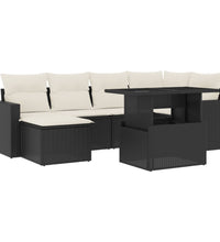 7-tlg. Garten-Sofagarnitur mit Kissen Schwarz Poly Rattan