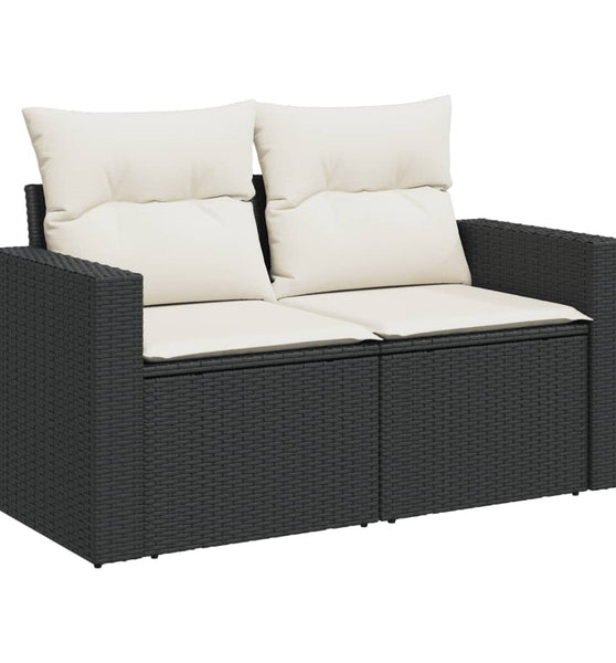 7-tlg. Garten-Sofagarnitur mit Kissen Schwarz Poly Rattan