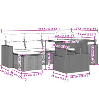 7-tlg. Garten-Sofagarnitur mit Kissen Schwarz Poly Rattan