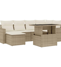 7-tlg. Garten-Sofagarnitur mit Kissen Beige Poly Rattan