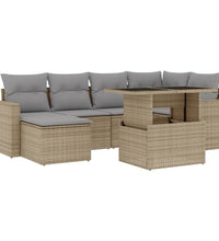 7-tlg. Garten-Sofagarnitur mit Kissen Beige Poly Rattan