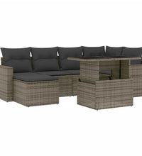 7-tlg. Garten-Sofagarnitur mit Kissen Grau Poly Rattan
