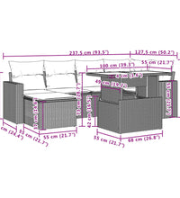 7-tlg. Garten-Sofagarnitur mit Kissen Grau Poly Rattan