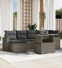 7-tlg. Garten-Sofagarnitur mit Kissen Grau Poly Rattan