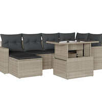 7-tlg. Garten-Sofagarnitur mit Kissen Hellgrau Poly Rattan